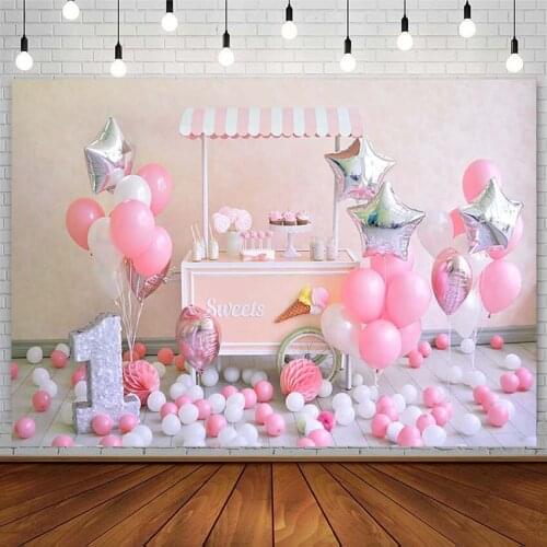 1st Birthday Party Backdrop Pink Balloon Star Cake Smash Sweet Girl Ice Cream Photography Background Photostudio Photozone Decor