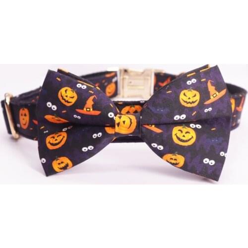 Halloween Dog Collar Bow Tie with ghost, jack o lantern, candy corn, spider for halloween holidays