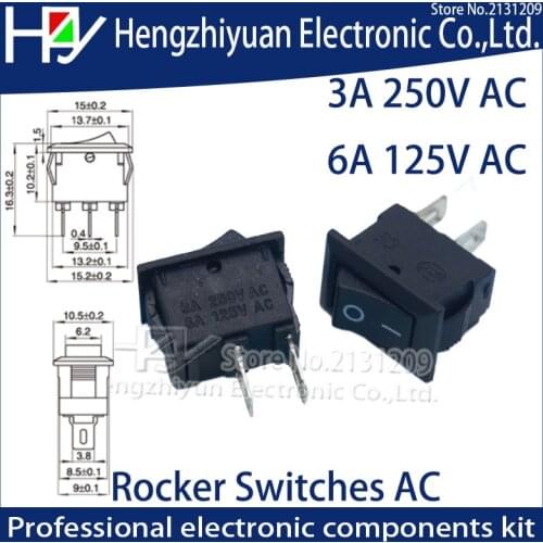Hzy 15pcs/lot 10*15mm SPST 2PIN ON/OFF Boat Rocker Switch 3A/250V Car Dash Dashboard Truck RV ATV Home CE certification