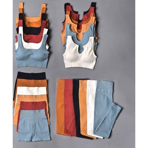 Seamless Yoga Set Women Tracksuit Crop Top Bra High Waist Leggings & Shorts Sport Suit Workout Outfit Running Gym Clothing