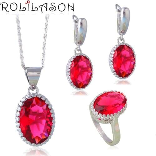Size 6-10 Stamped silver Red Zircon Neck Set Cubic Zirconia for Women Party Gift Jewelry Sets JS648