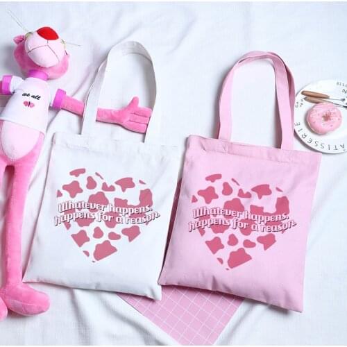 Korea Ulzzang cute sweet Love letter canvas bag casual Harajuku women bag fun Y2K ins women shoulder bag Vintage shopper bags