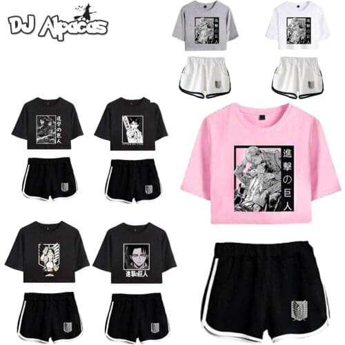 Attack on Titan Cosplay Costume Survey Corps Logo Short Sleeve Shirt Sport Suits T Shirt Running Sets Women Girls Tees Shorts
