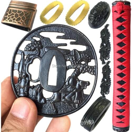 Nice Iron Guard Fittings For Japanese Katana/Wakizashi/Tanto DIY Accessory Set Sword Handle+TSUBA+FUCHI+KASHIRA+MENUKI+HABAKI