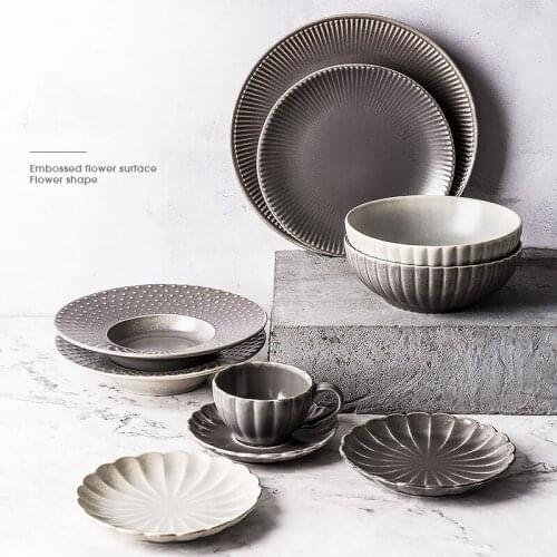 LingAo Nordic style retro household dishes, tableware, Western steak dishes, embossed dishes, bowls, straw hats, bowls, coffee