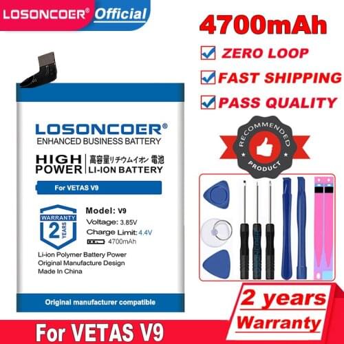 LOSONCOER Top Brand 100% New 4700mAh V9 Replacement Battery for VETAS V9 Mobile Phone Rechargeable New Polymer Li-ion Baterias