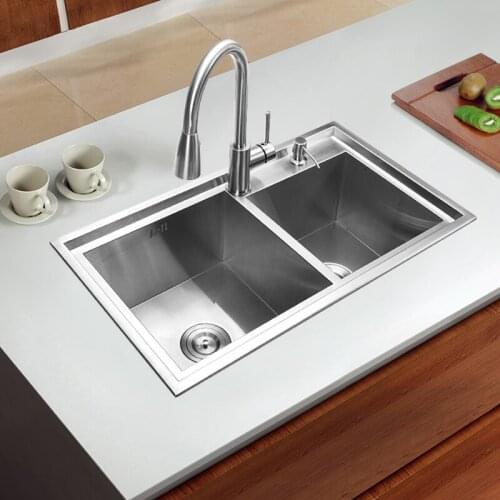 780*430*220mm 304 Stainless steel undermount kitchen sink set double bowl Drawing drainer Handmade brushed seamless sink