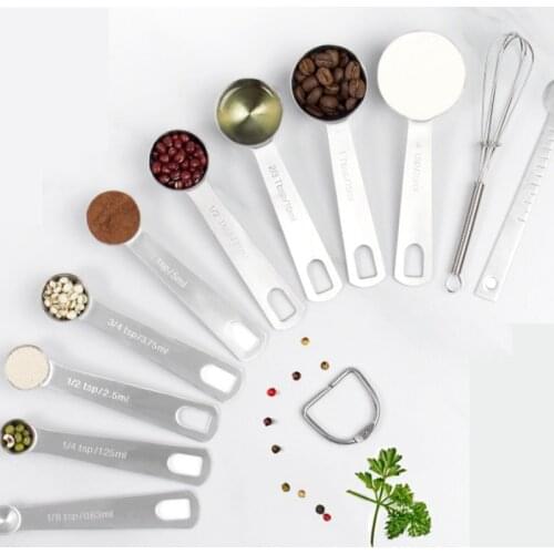 11-Piece American Simple Stainless Steel Round Measuring Spoon Set Stirring Rod Calipers Scaled Measurement Kitchen Baking Tools