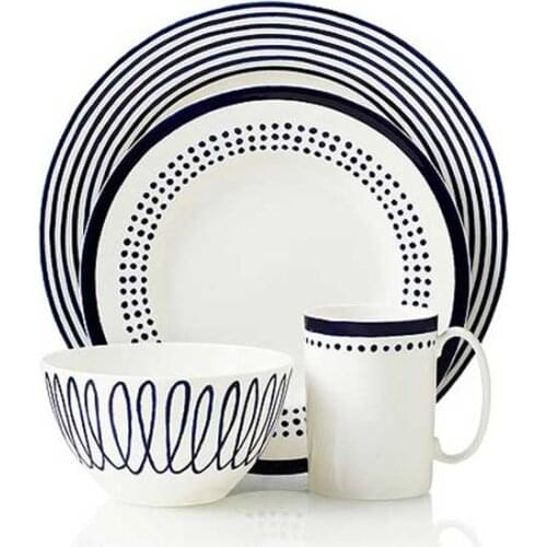 Dinner plate set of 4 blue dots dessert plate for steak geometric pattern kitchen ware bowl mug plates