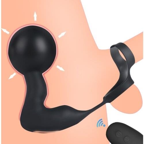 Inflatable Anal Plug Wireless Remote Control Prostate Massager Anal Vibrator With Cock Ring Vibrating Butt Plug Sex Toys For Men