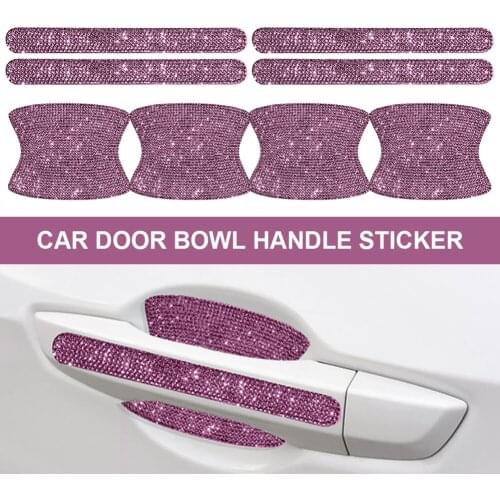 New 8pcs Bling Car Kit Car Door Handle Protector Shiny Rhinestones Scratch-Resistant Stickers Door Cup Handle Protective Film