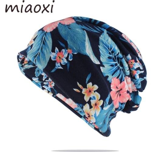 New Fashion Floral Women Beauty Skullies Beanies Lady Double Used Hat Scarf Cute Girls Cotton Brand Hats Autumn Warm Bone
