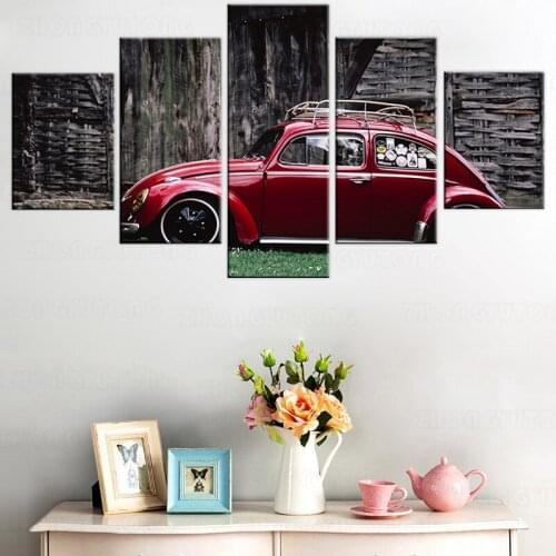 Prints Posters Cool Red Luxury Car Home Decor 5 Pieces Canvas View Painting Wall Artwork Modern Bedroom Cuadros Modular Pictures