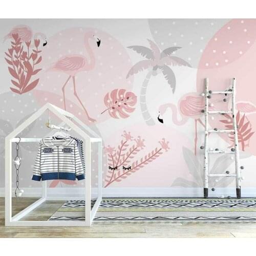 Custom wallpaper hand-painted simple flamingo indoor background wall pink childrens room background wall murals 3d wallpaper