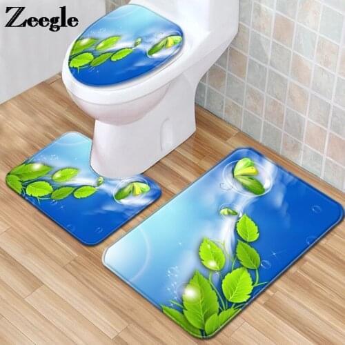 Zeegle Anti-slip Toilet Mat fot Bathroom Home Decoration Bath Mat Waterproof Toilet Seat Cushion and Absorbent Floor Carpet Set