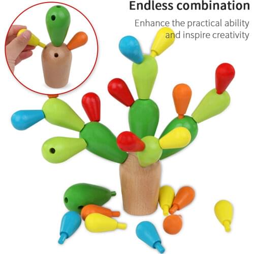 DIY Creative Wooden toy for Kids Cactus Building Toy Set 28 Blocks Playset Girl Boy Educational Toys