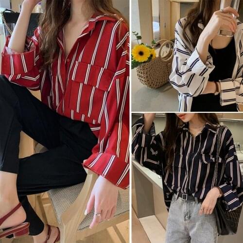 Spring new Korean version of loose lazy striped shirt female design sense minority shirt