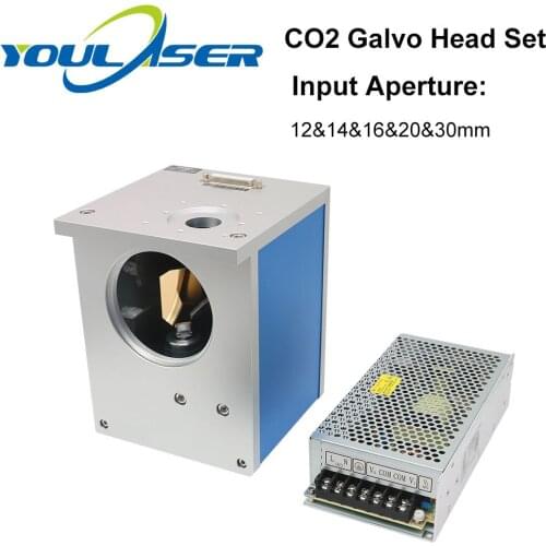 CO2 Laser Scanning Galvo Head 10.6um Input Aperture 12mm 14mm 16mm 20mm 30mm Galvanometer Scanner with Power Supply