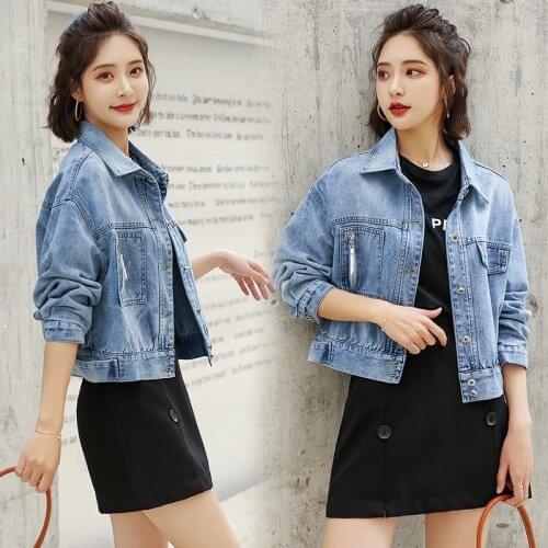 Women Jeans Coats Denim Jacket Short Jean Coat GirlS Korean-style Loose-Fit 2021 Spring Autumn Cool College Style Tops Jackets