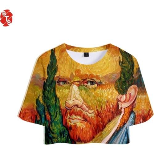 Van Gogh 3D Printed Women Sumemr Cool Crop Tops Short Sleeve O-Neck Tshirts Fashion Casual Trendy Tee Shirts Girls Sexy Wear