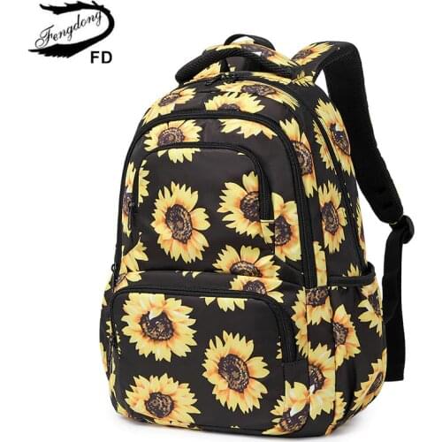 Fengdong children school bags for girls lightweight waterproof nylon school backpack kids sunflower book bag student backpack