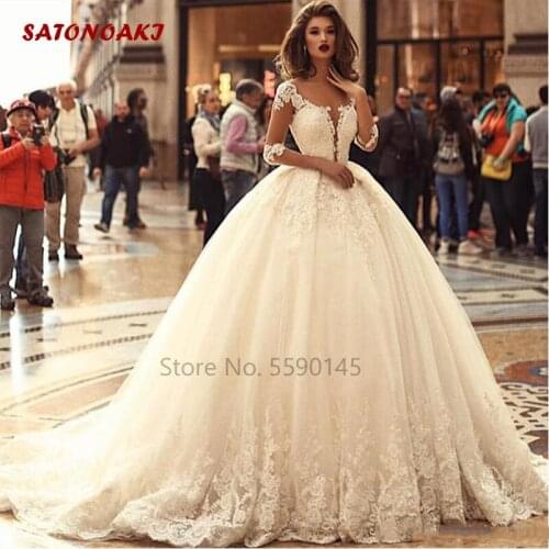 Ball Gown Wedding Dress 2020 for Women Half Sleeve Lace Applique Long Train Princesa Bridal Vestido De Novia Mariage Online Shop