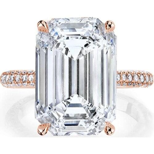 10x14mm 5.5CT simulated Gemstone Emerald cut weeding ring, women ring, 100% S925 Sterling Silver Ring