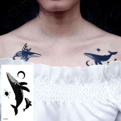1@# Whale Sexy Women Girl Temporary Tattoo Sticker Black Fox Roses Design Flower Arm Body Art Big Large Fake Tattoo Sticker ONP