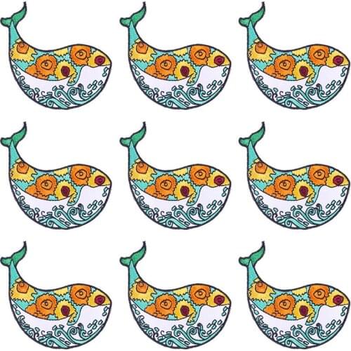 Pulaqi 10PCS Whale Patch Flower Wholesale Patches Iron On Patches For Clothing Stickers Stripe Wholesale Dropship Custom Patch