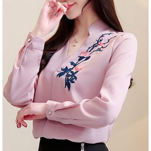 2019 nova primavera mulheres camisa bordada feminino com long-sleeved camisa tamanho grande solto assentamento