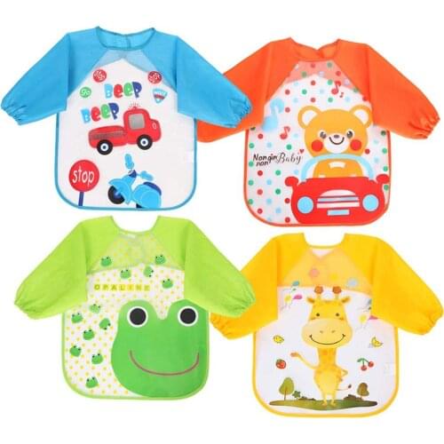 4pcs/Lot Baby Bibs EVA Waterproof Lunch Feeding Bibs Baby Cartoon Feeding Cloth Children Baby Apron With Long Sleeves