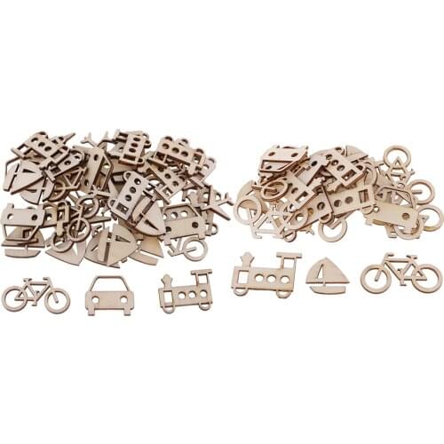 50pcs Unfinished Wood Vehicle Wooden Shapes Cutout Slices Scrapbooking Embellishments for Kids DIY Craft