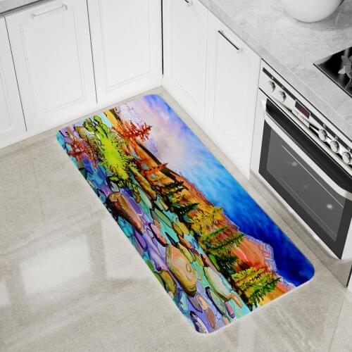 Watercolor Painting Floor Mat Landscape Aquarelle Living Room Bedroom Area Rugs Bathroom Carpet Print Rivers Mountains Flowers
