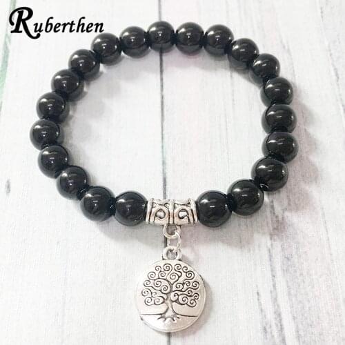 Ruberthen Tree Of Life Mala Bracelet Yoga Jewelry Meditation Wrist Mala Black Stone Yoga Bracelet Unique Birthday Gift