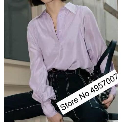 Elfbop Ladies Purple Silk 100% Blouse Shirt - Top Quality Women Simple Style Top