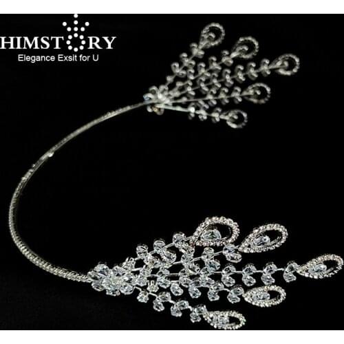 Himstory Crystals Beads Cubic Zircon Wedding Tiara Hairband Princess Pageant Party Crown Bridesmaids Hairwear Hair Accessories