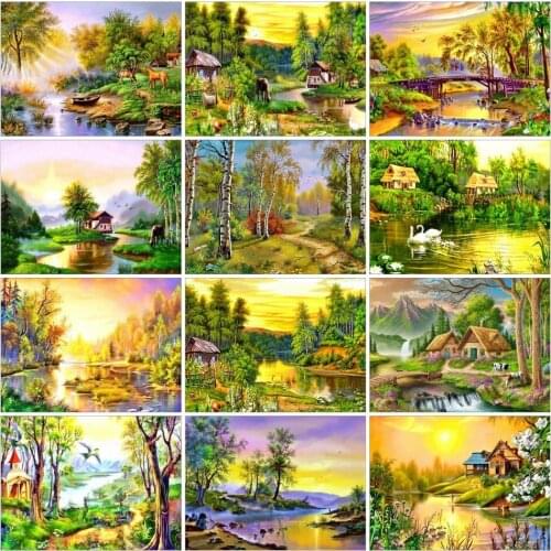 AZQSD Painting By Numbers Spring Landscape HandPainted Living Room Decoration Oil Painting By Numbers Nature Wall Art