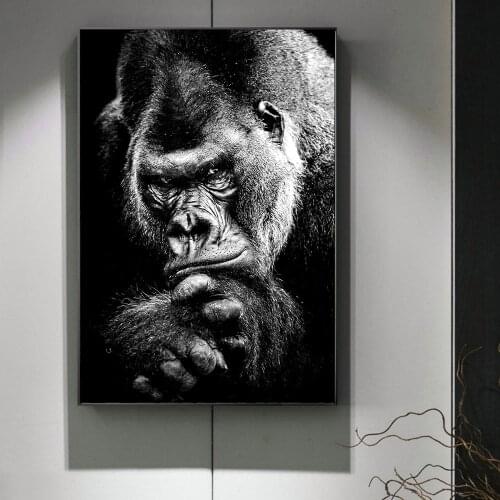 Modern Animal Wall Art Decor Canvas Painting Black White Orangutan Poster Print Canvas Art Pictures for Living Room Home Decor