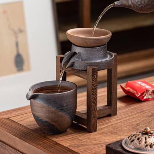 Ceramic Stone Mill Tea Strainers Creative Handmade Tea Leaf Spice Filter Retro Kung Fu Pottery Fair Cup Office Tea Set Drinkware