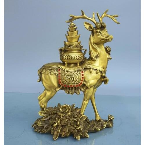 China brass seiko recruit wealth Sika deer crafts statue