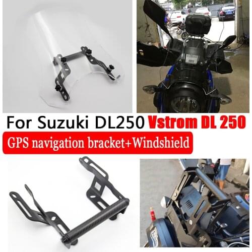 For Suzuki DL250 Vstrom DL 250 Motorbike Front Glass Windshield Windscreen +Motorcycle GPS Mount Mounting Adapter Holder Bracket