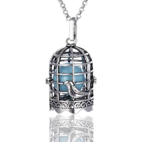 Bird cage locket pendant with 16mm belly ball 80m long Mexcian muscian pregnancy necklace