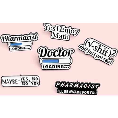 Fashion Personality Mathematical Equation Badge Cartoon Doctor Pharmacist Metal Enamel Brooch Unique Lapel Backpack Jewelry Gift