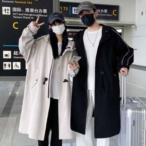 Spring/Autumn British Style Mens Casual Long Jacket Men Cardigan Overcoat Streetwear Couples Hooded Trench Coat 2 Colors M-3XL