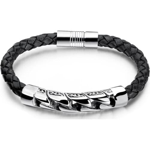 Punk Braided Leather Bracelet Bangle For Men Magnetic Buckle Wristband Cuff Hand Jewelry Gift Dropshipping