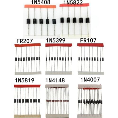 8 Value 100 pcs Fast Switching Schottky Diode kit set 1N4148 1N4007 1N5819 1N5399 1N5408 1N5822 FR107 FR207 Diode Assorted Kit