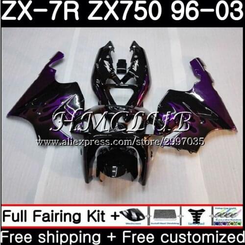 Kit For KAWASAKI NINJA ZX7R ZX750 ZX 7R 2000 2001 2002 2003 48HC.11 ZX 750 ZX-750 ZX 7 R purple flames ZX-7R 00 01 02 03 Fairing
