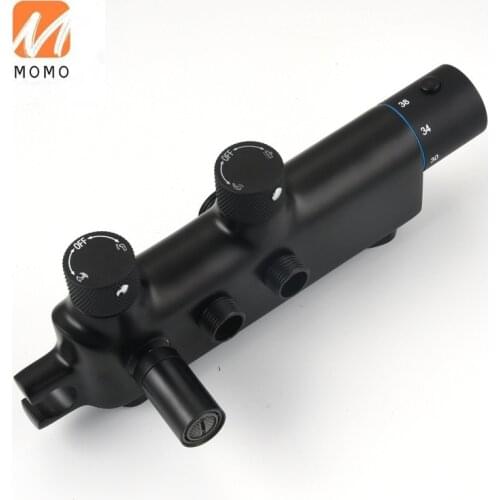 Wall Mount Exposed Shower Faucet with Thermostatic Matte Black 8 Inch Round Head Adjustable Handheld Sprayer Bathroom Mixer