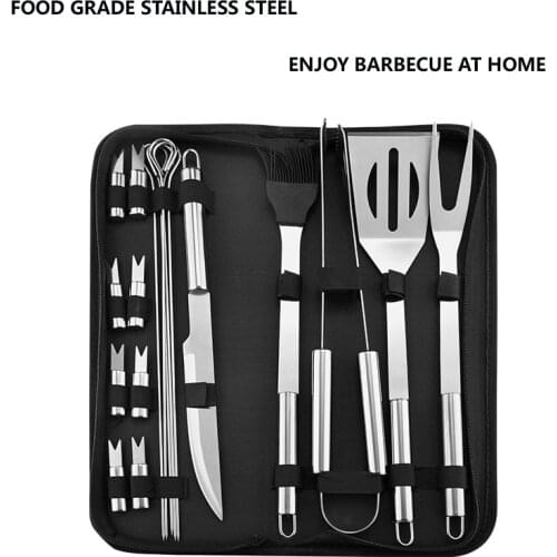 Stainless Steel BBQ Tools Set spatula fork tongs knife brush skewers Barbecue Grilling Utensil Camping Outdoor Cooking Tool Set