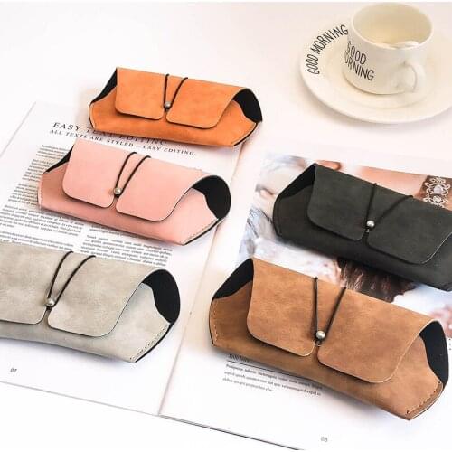 NEW 1PCs Men Women Matte Leather Sunglasses Case Fold-able Buckle Glasses Box Eyeglass Holder Bag Protector Eyewear Accessories